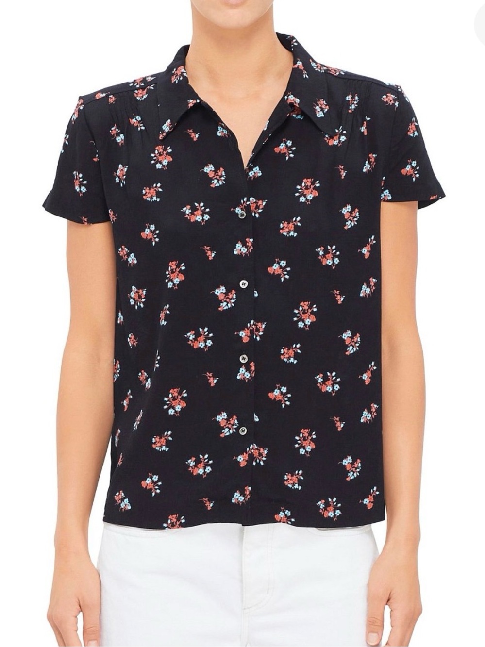 A.P.C. Rue Madam Paris Maya Floral Short Sleeve Top Women’s Size 40 S Black